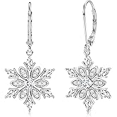 MILACOLATO S925 Sterling Silver Snowflake Earrings for Women 18K White Gold Plated Dangle Birthstone Snowflake Earrings Hypoallergenic Leverback Earrings Xmas Christmas Jewelry Gifts