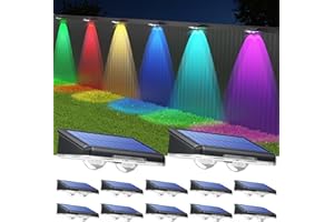 TECKNET Solar Fence Lights Outdoor 12 Pack, Warm White & 6 Colors & RGB, IP66 Waterproof LED Deck Light, Dusk to Dawn Fence Lights Solar for Wall, Railing, Step, Patio, Pool, Backyard, Outside