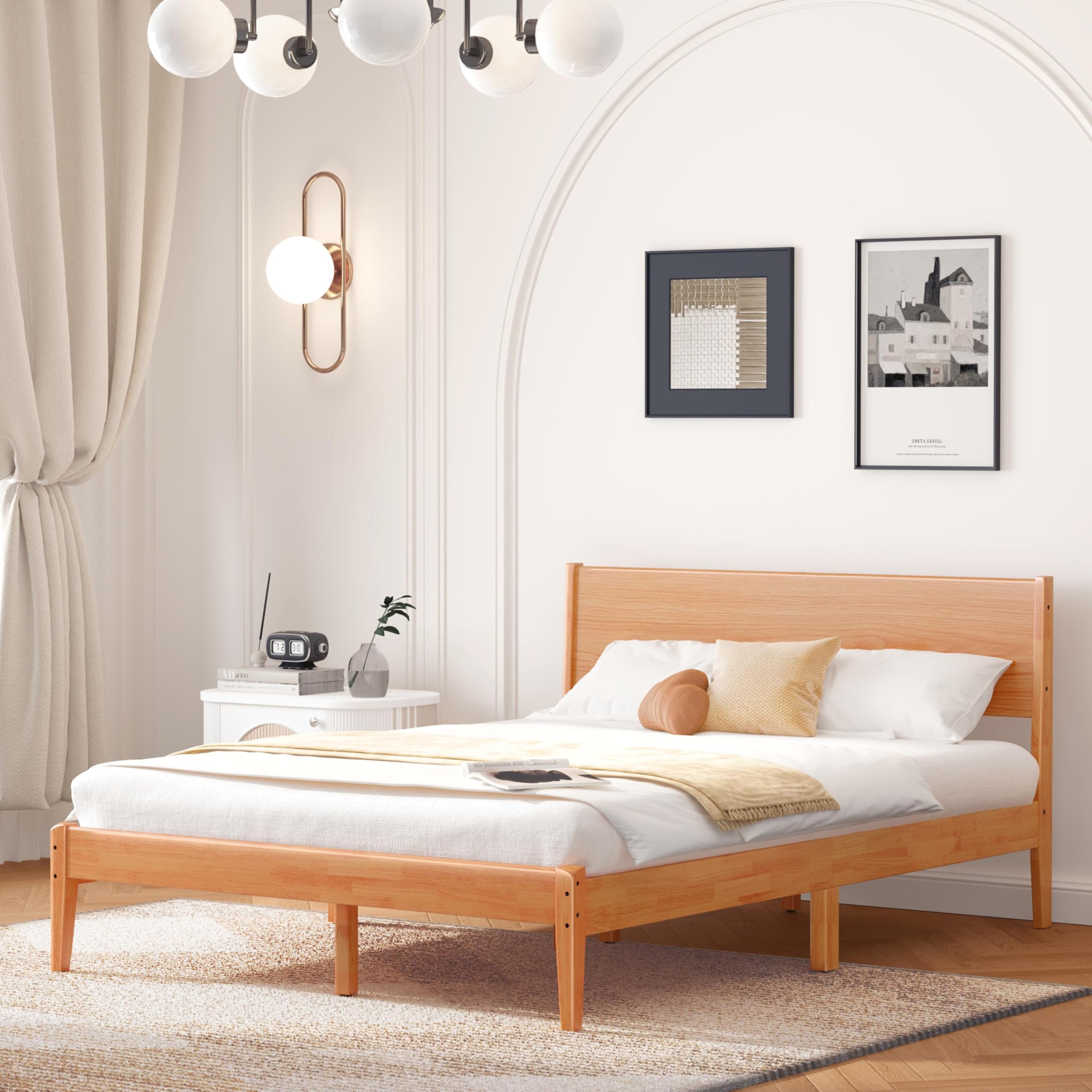 Photo 1 of ***missing hardware***
MORDEER Queen Bed Frame with Headboard, Malaysian Oak Queen Bed Frame No Box Spring Needed, Farmhouse Platform Bed Frame with 12 Slats Support, Easy Assembly, Rustic Pine