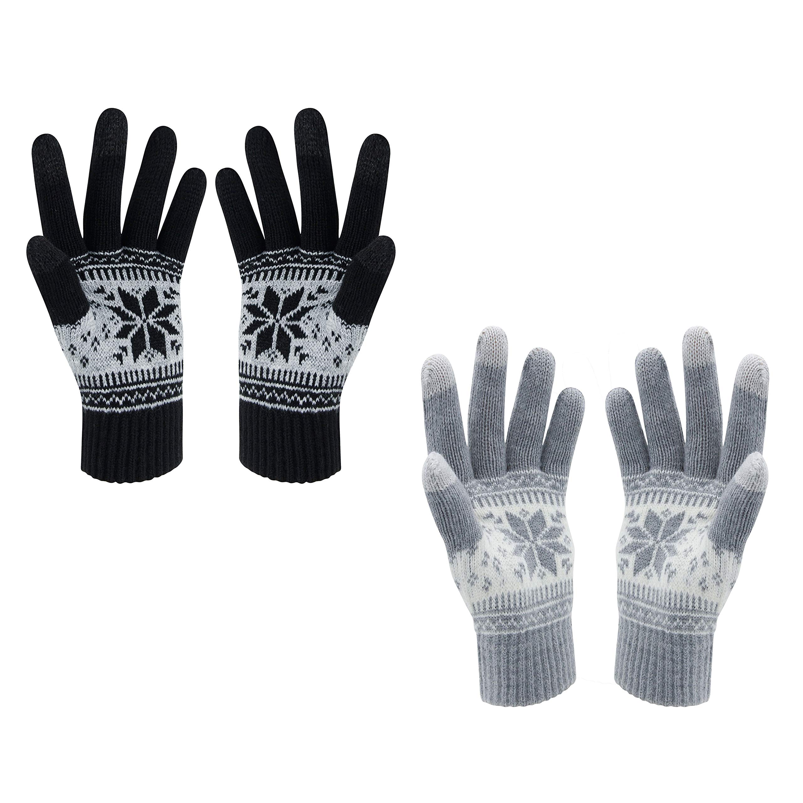 VENI MASEE Winter Lover Snow Print Keep Warm Touch Screen Gloves - Women, A1-womengrey, 20CM