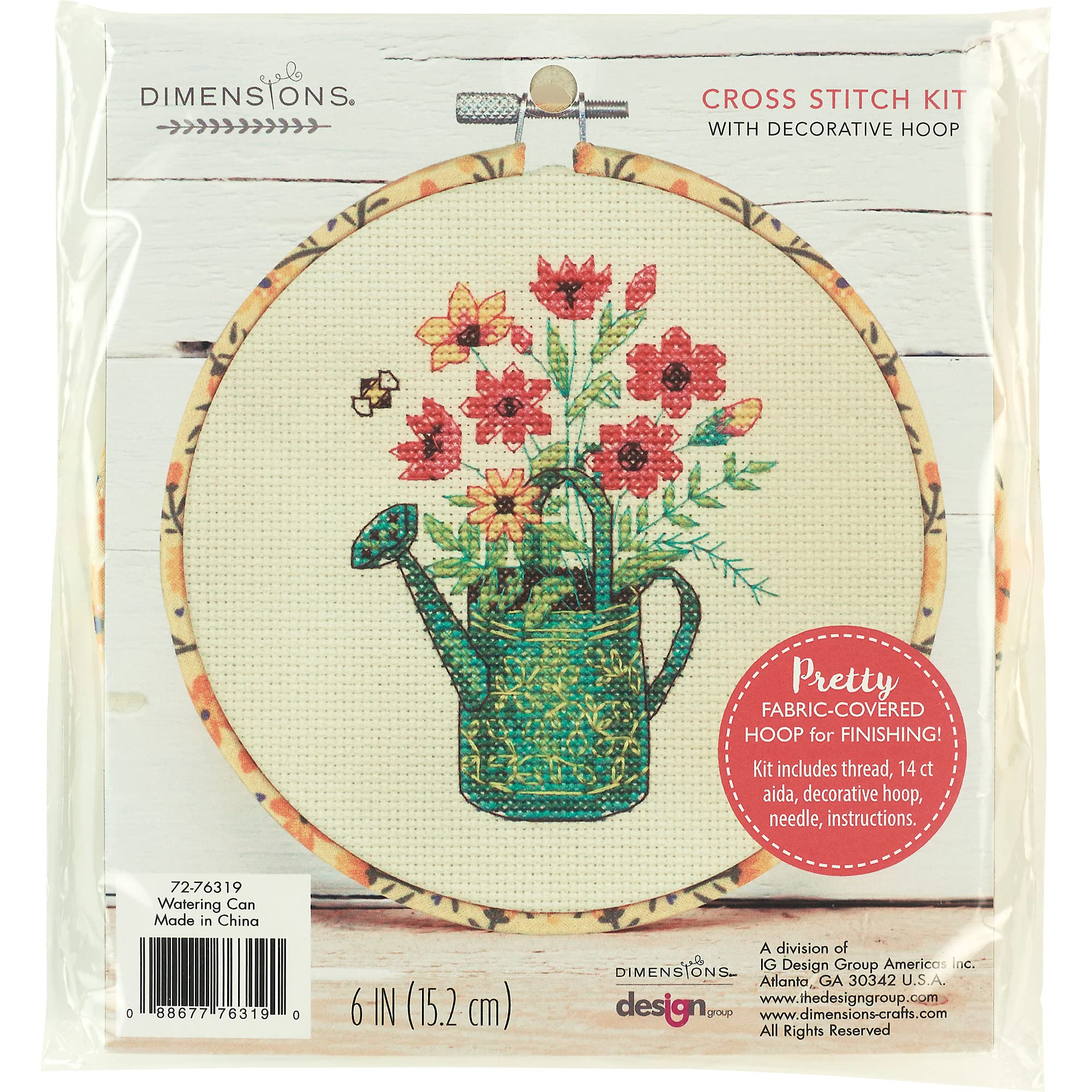 Dimensions 72-76319 Watering Can Counted Cross Stitch Kit for Beginners, 6" D, Multicolor, 5pcs
