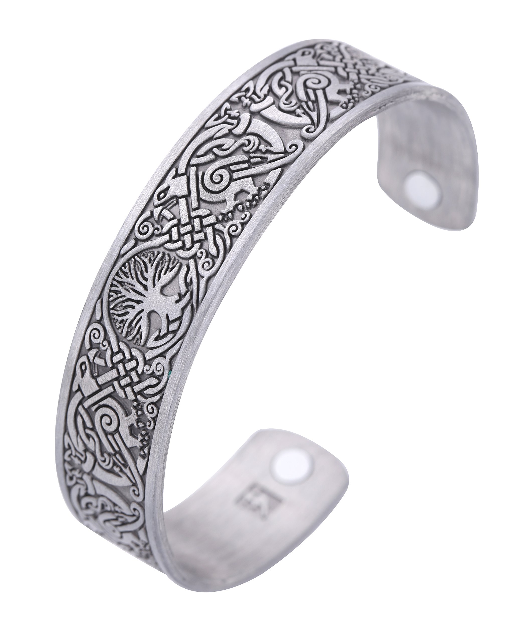 LIKGREAT Mens Viking Cuff Bracelet Celtic Knot Bracelet Hugin Munin Raven Magnetic Tree of Life Bangle Bracelet for Women, M, Metal