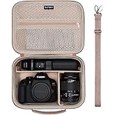 Camera Case Compatible with Canon EOS Rebel T7/R50/R6 Mark II/R100/R50 V/T6/R8/R10/R5 Mark II/RP/R7/5D Mark IV/SL3/R5/T100 DSLR SLR Camera, Len and Tripod with 4 Dividers and Shoulder Strap, Beige