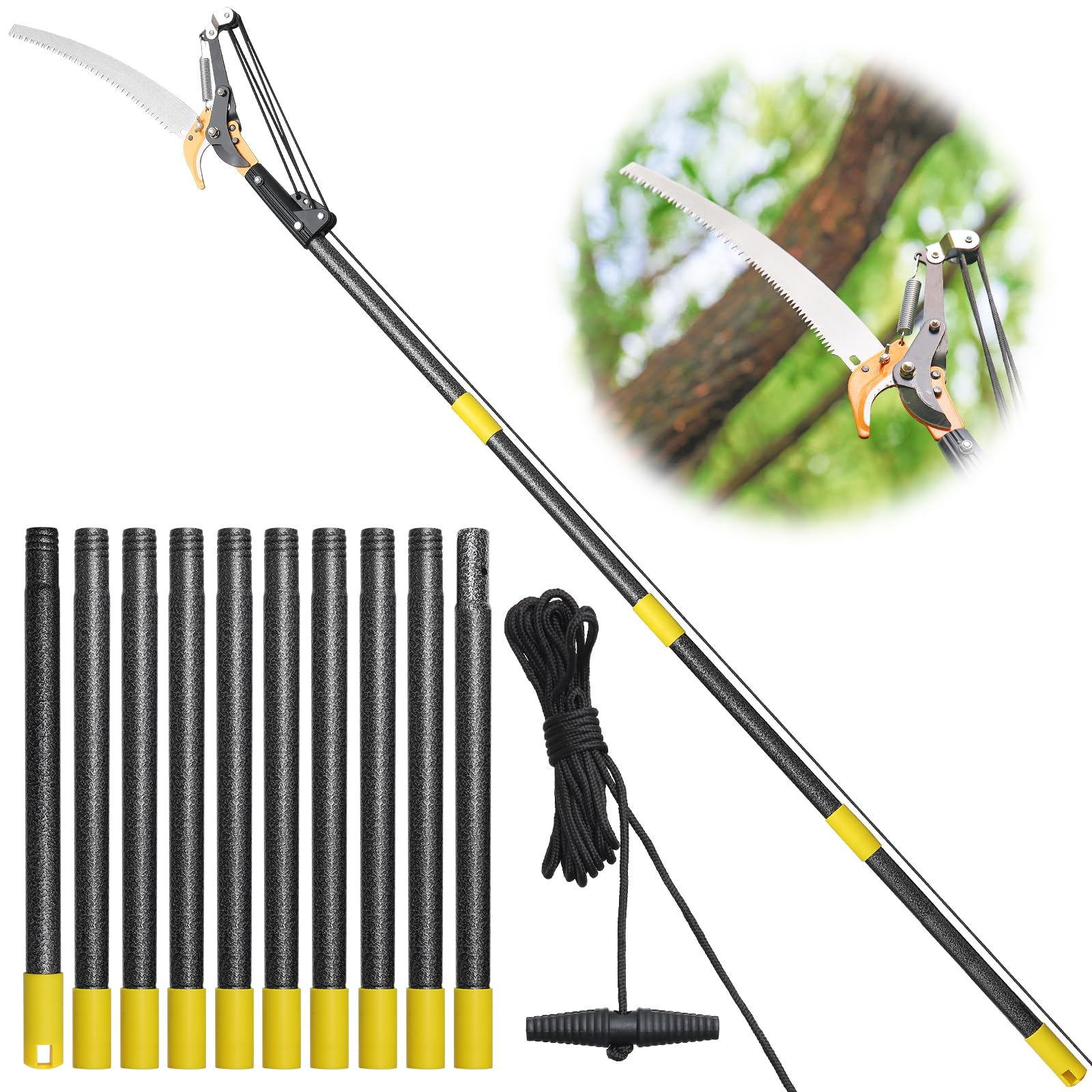 Photo 1 of Pole Saws for Tree Trimming, 13.7 FT Manual Tree Trimmer Long Handle Pruner, Extendable Pole Pruners for Tree Trimming, Sharp Steel Blade and Scissors for High Branches Trimming