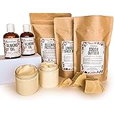 Body Butter Making Kit with Unrefined Shea Butter, Raw Cocoa Butter, Organic Beeswax, Organic Almond Oil, Instructions included - LARGE (Makes about 30 4oz Jars)