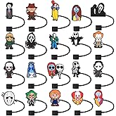 Bulk of Halloween Straw Cover Cap, 10mm Silicone Black Reusable Straw Toppers fit Stanley 30&40 Oz Tumbler with Handle Accessories 20B