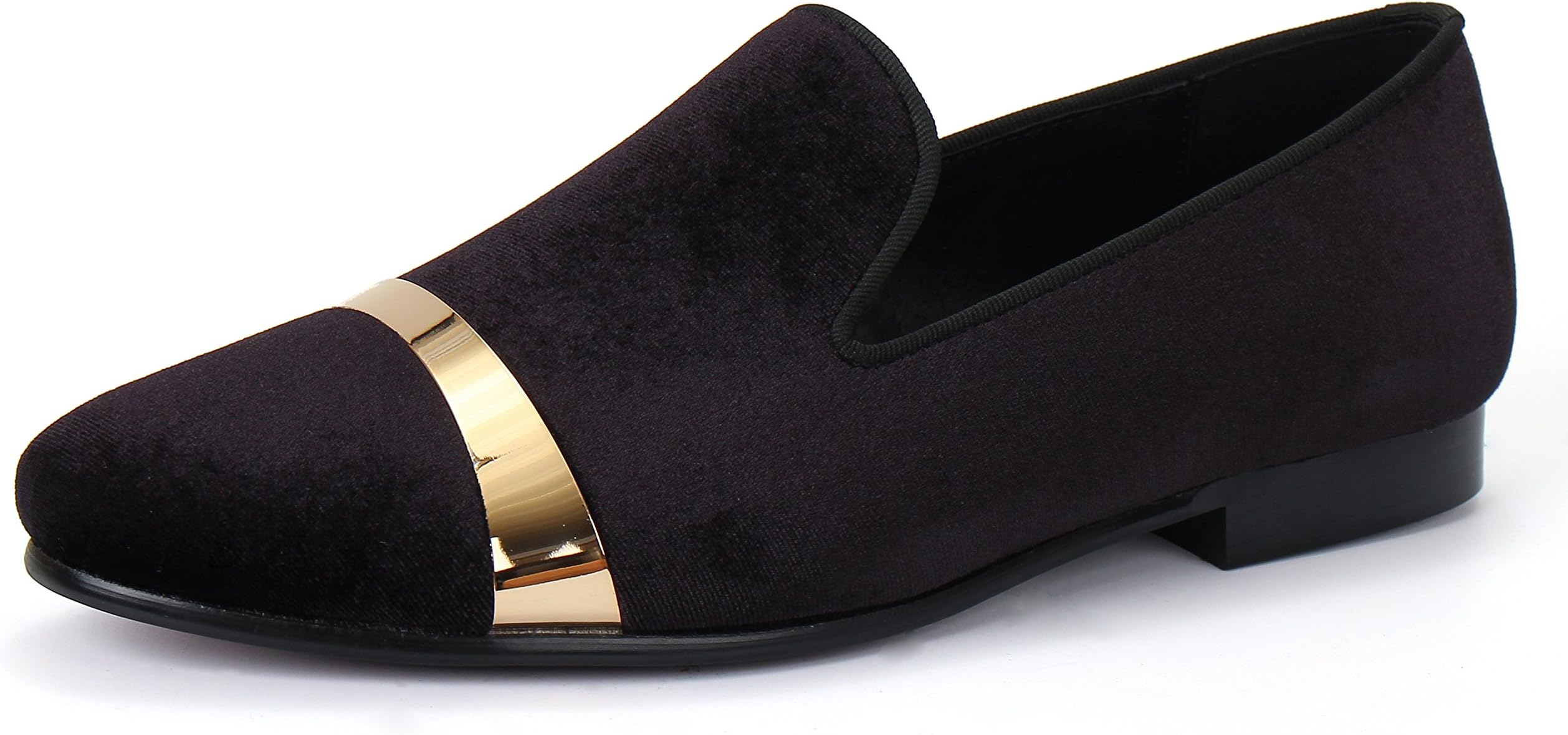Men Velvet Loafers Handmade Flats Shoes with Gold Plate
