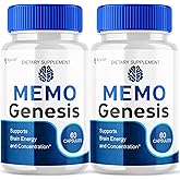 (2 Pack) Memo Genesis Capsules, Official Memogenesis Brain Health Support Pills with All Natural Ingredients, Advanced Brain Energy Supplement with Max Strength Vitamins for Women & Men (120 Capsules)