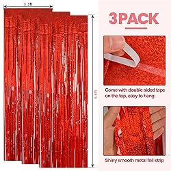 pabues 3 Pack 3.3ft x 6.6ft Laser Red Tinsel