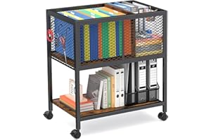 ikkle Rolling File Cart with Storage, Mobile File Cabinet with Wheels Hanging Files, Metal Hanging File Folder Organizer Fit 