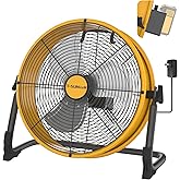 16" Battery Operated Floor Fan for Dewalt 20V Max Battery, Portable Fan with AC Adapter and USB Output, Metal Industrial High Velocity, Stepless Speed Cordless Fan for Jobsite Garage Camping Emergency