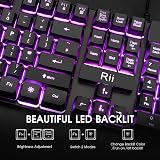 Rii RK100 Gaming Keyboard 105 Keys Red Purple Blue Backlit UK Layout view 3