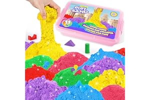 ATMINI Play Sand with 6 Colored Sands of 11lbs, Including a Sand Tray with Lid - Sensory Toy Kits and Sand Art Kits for Kids (Pink Tray)