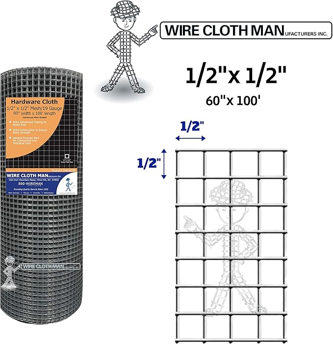 Hardware Cloth 1/2x1/2 19 ga Galvanized After Welded (5'x100