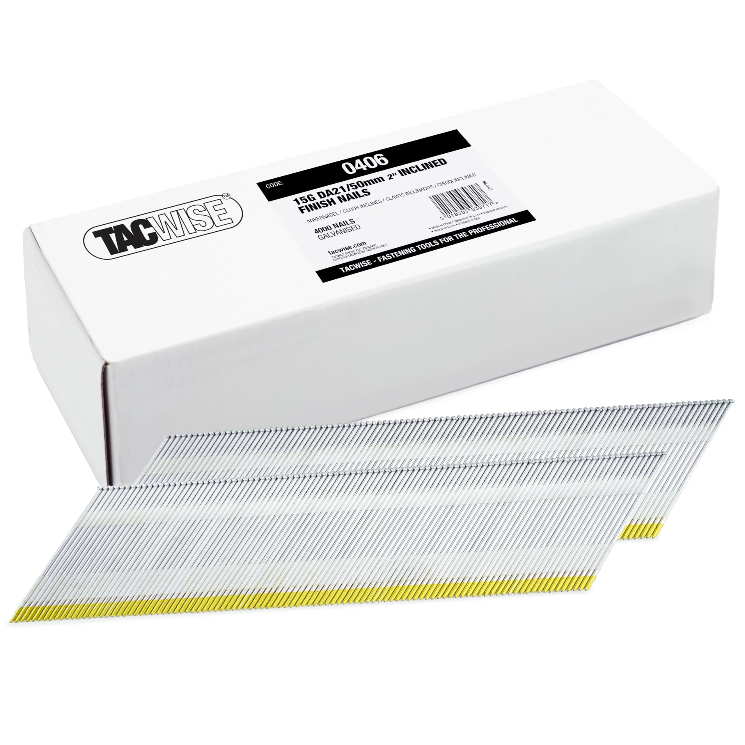Tacwise 0406 Type DA 15G / 50 mm Galvanised Angled Finish Nails, D Head, Pack of 4,000