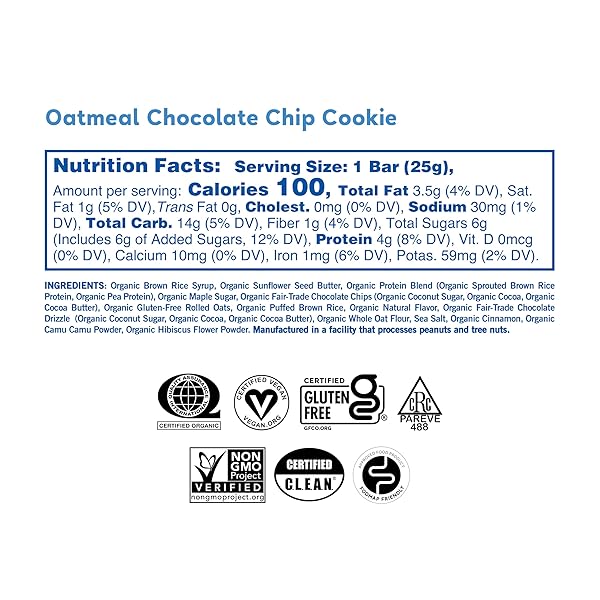 GOMACRO, ORGANIC BAR KIDS OATMEAL CHOCOLATE CHIP COOKIE 7 COUNT, 6.3 OUNCE