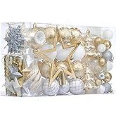 Valery Madelyn Christmas Ball Ornaments, 100ct White and Gold Shatterproof Christmas Tree Decorations Set, Elegant Hanging Ornaments for Xmas Trees Bulk Holiday Wedding Party Decor