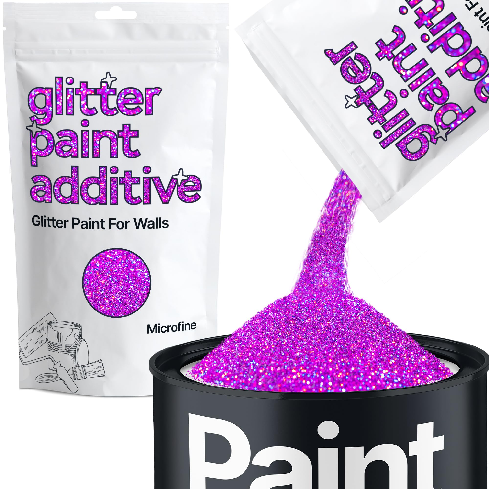 Hemway Purple Holographic Glitter Paint Additive Microfine 100g for Adding Sparkle to Paints & Varnish | Paint Walls Sparkly Add to Emulsion, Acrylic or Lacquer Indoor