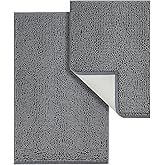 TREETONE Shaggy Bath Rugs Set, Plush Chenille Bath Mat with Non-Slip Backing, Absorbent, Washable - 24'x16' + 32'x20', Grey
