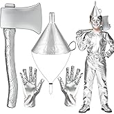 Tokcousun 4 Pcs Silver Costume Accessories Silver Funnel Hat Axe Gloves Halloween Costume Set for Adult Cosplay Party