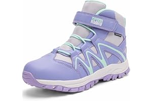 R CORD Kids Hiking Boots Kids Hiking Shoes Girls Hiking Boots Waterproof Non-Slip Girls Hiking Shoes for Outdoor Rugged Quick Closure Durable TPR Traction Outsole