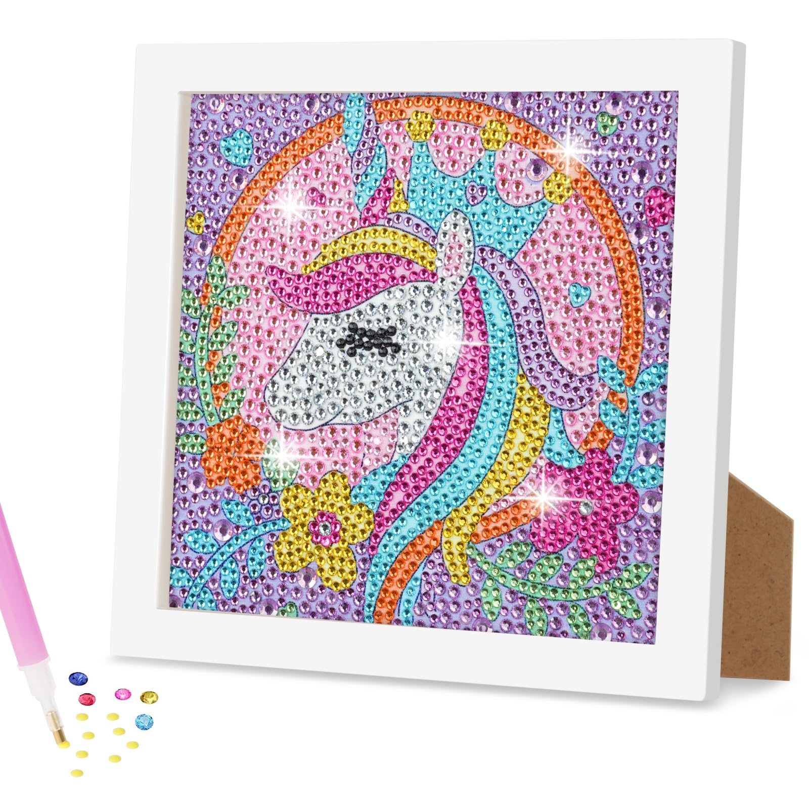 AUAUY 5D DIY Diamond Art Painting Kit, Unicorn Diamond Painting Kits for Adults, Full Drill Crystal Rhinestone Arts and Crafts with Wooden Frame, Diamond Art Gem Painting Beginners