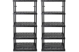 Gracious Living 5 Shelf Knect-A-Shelf Ventilated Extra Heavy Duty Storage Unit Organizer System for Home, Garage, Basement and Laundry, Black (2 Pack)