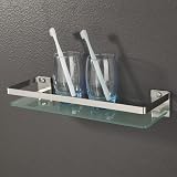 SAYAYO Tempered Glass Wall Shelf 38cm with SUS304 Rail Brushed Finish view 8
