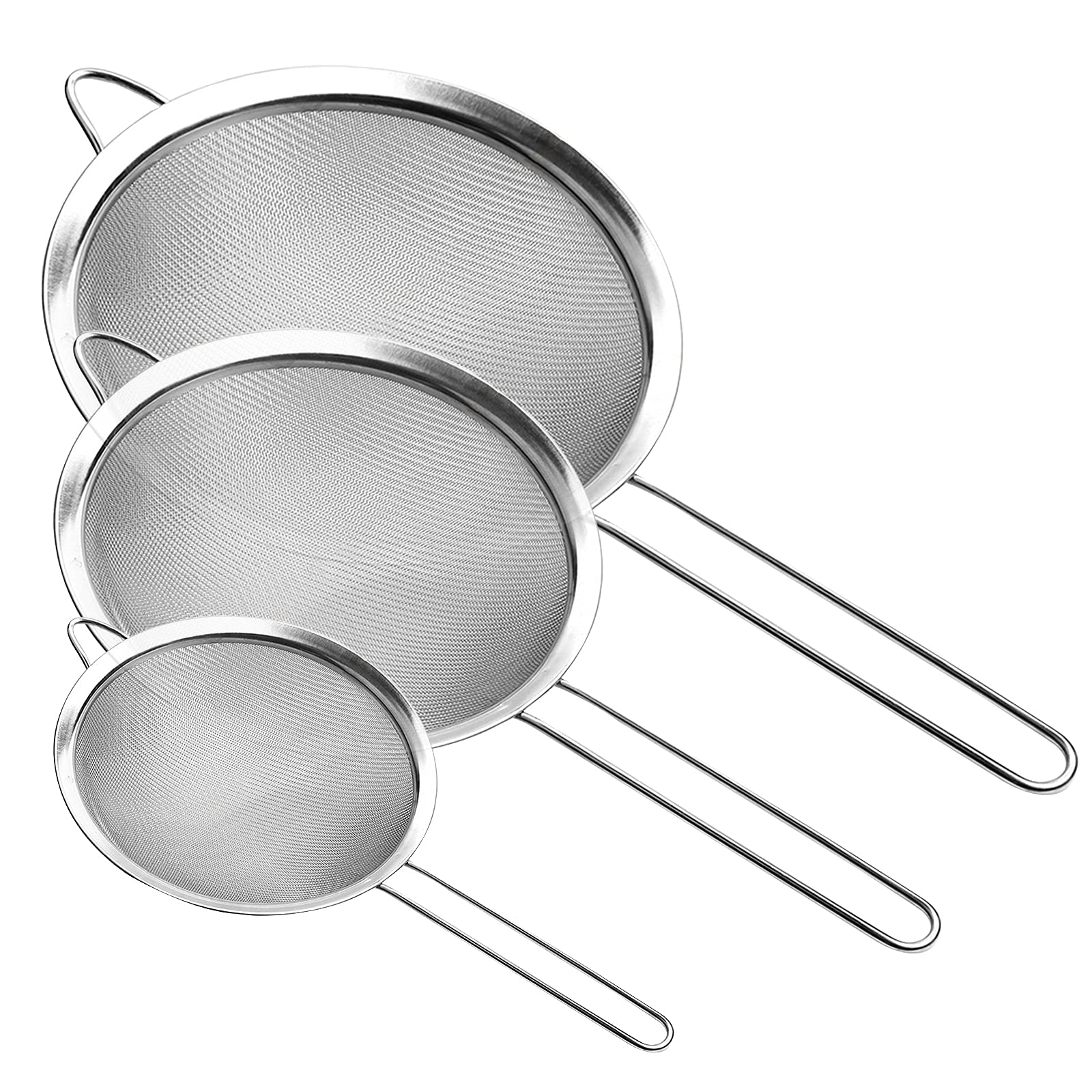 View 1 of (ONLY 2) Supercenter Fine Mesh Strainer, Stainless Steel Fine Mesh Sieve, Set of 3 Small Strainers Fine Mesh for Kitchen, Silver Colander Sieve Sifter with Long Handle, 3.4", 5.8", 7.8"