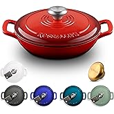 ROSSALLINI Signature Enameled Cast Iron Braiser, Non-Stick Serving Pot with Tight Fitting Lid for Perfect Roasting, Baking, Sauteing, Searing, and Pan Frying | 2.25Q (2.1L) - Red