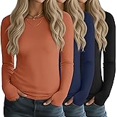 Sweetyweee 3 Pack Women's Long Sleeve Shirts Slim Fit Thumb Hole Shirt Crew Neck Casual Basic Tee Going Out Top Stretch Layer