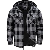 ZITY Flannel Jacket for Men Fleece Plaid Shirts Hoodie Zip Up Sherpa Lined Winter Warm Coat
