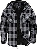 V VALANCH Men's Flannel Shirt Jacket with Hood Fleece Lined Plaid Jacket Zip Up Winter Warm Coat