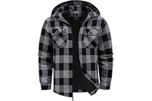 SCODI Mens Flannel Hooded Jacket Sherpa Lined Zip Up Hoodies for Men Plaid Shirt Jackets Warm Thick Fleece Coat with Pocket