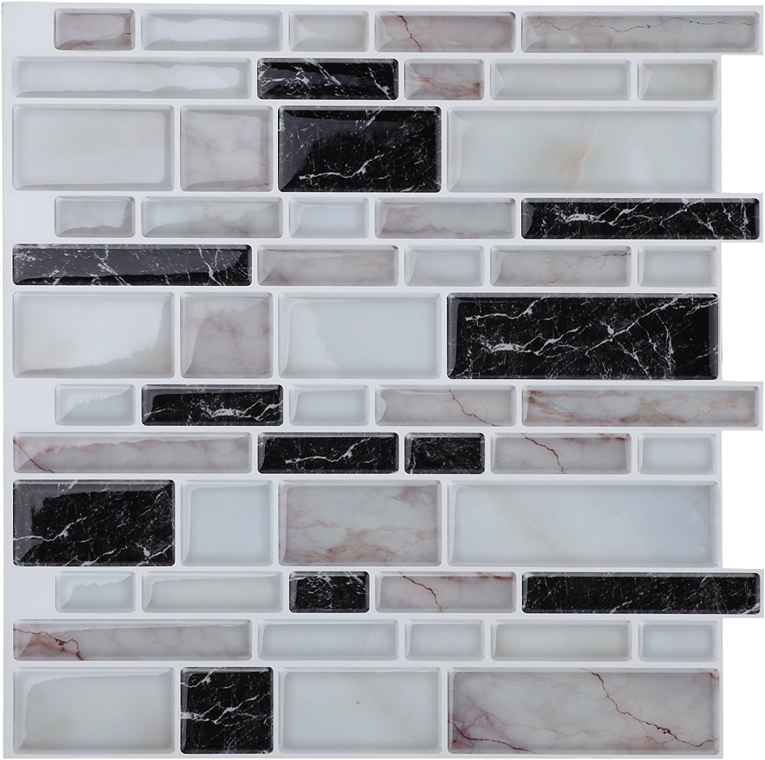 Wall Crafts 3D Peel and Stick Wall Stickers for Kitchen Bathrooms Tiles Stickers Mosaic Tiles, 12"x12", 10 pcs Pack, Marble Appearance