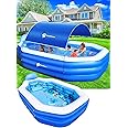 StarOcean Inflatable Pool with Canopy,Large Inflatable Swimming Pool for Kids,Adult,Blowup Pool with Seats,Backrest.Durable Thickened 125"x75"x25"Inflatable Family Pools for Backyard-Dark Blue