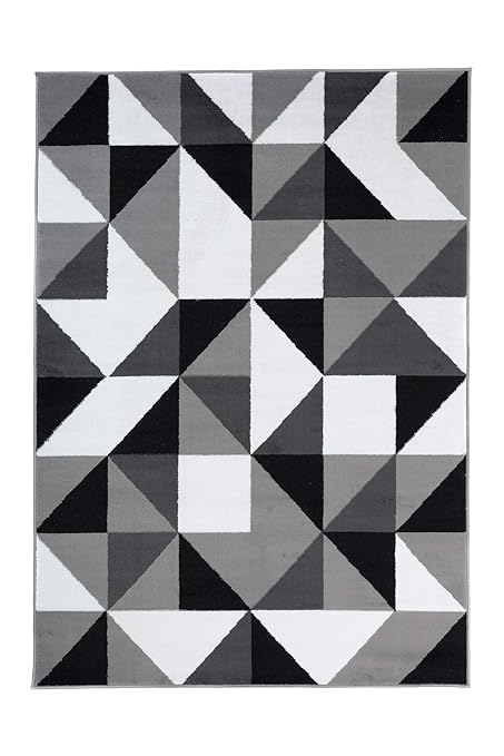 Tapiso Luxury Area Rugs Living Room Bedroom Small Triangles Grey White Black Durable Modern Carpet Size 80 X 150 Cm 2ft7 X 4ft11