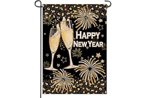 Artofy Happy New Year 2025 Eve Home Decorative Garden Flag, Christmas Yard Lawn Fireworks Decor, Celebration Party Winter Outdoor Small Burlap Decoration Double Sided 12 x 18