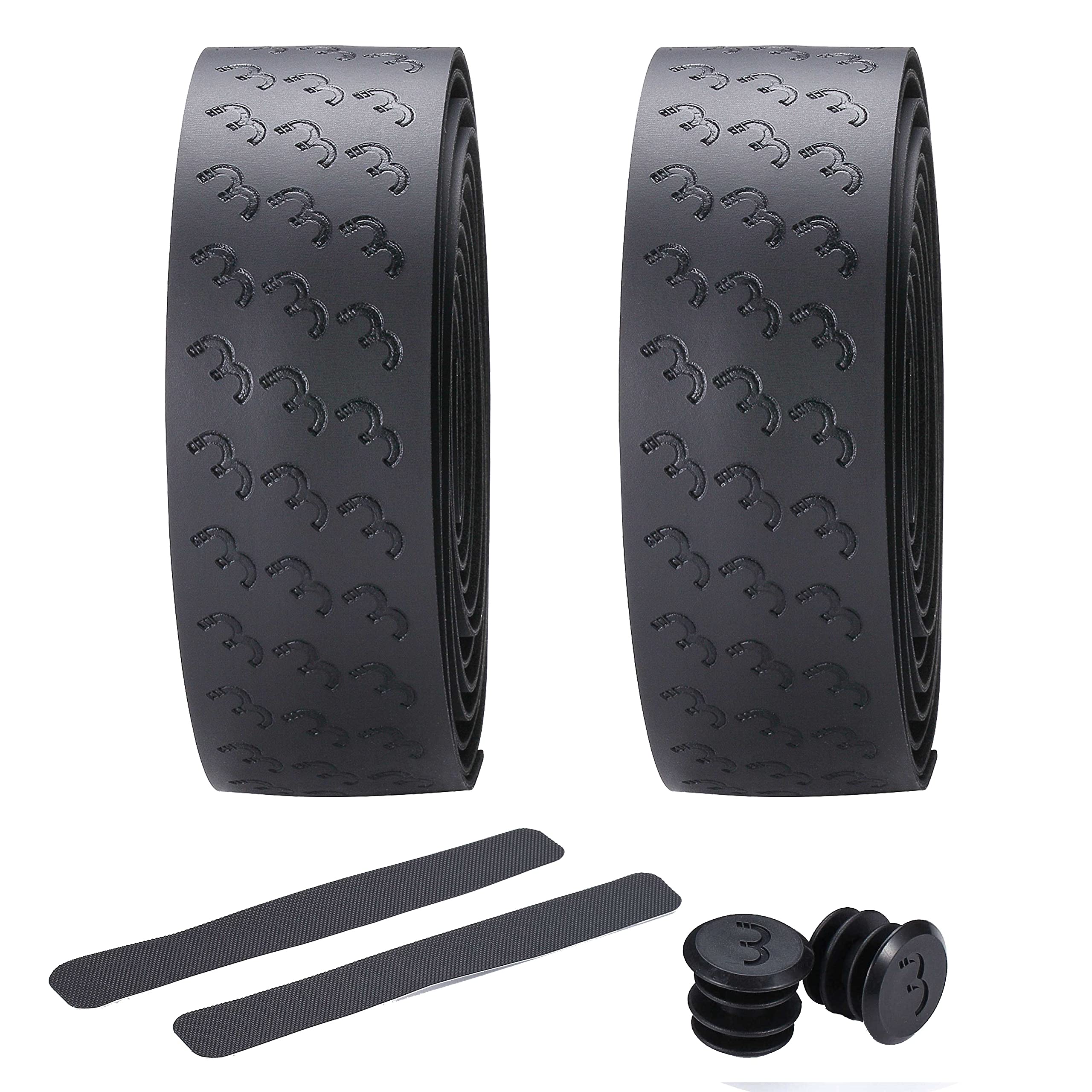 BBB Cycling Bike Handlebar Tape Pattern Grip Tape Road, Urban and MTB Bicycles, Non-Slip, Includes Handlebar Plugs and Finishing Tape Black UltraRibbon Gel BHT-15G