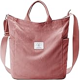 KALIDI Corduroy Tote Bag, Large Messenger Bag Shoulder Hobo Anti Splash Crossbody Zipper Bag Casual Work Shopping Women