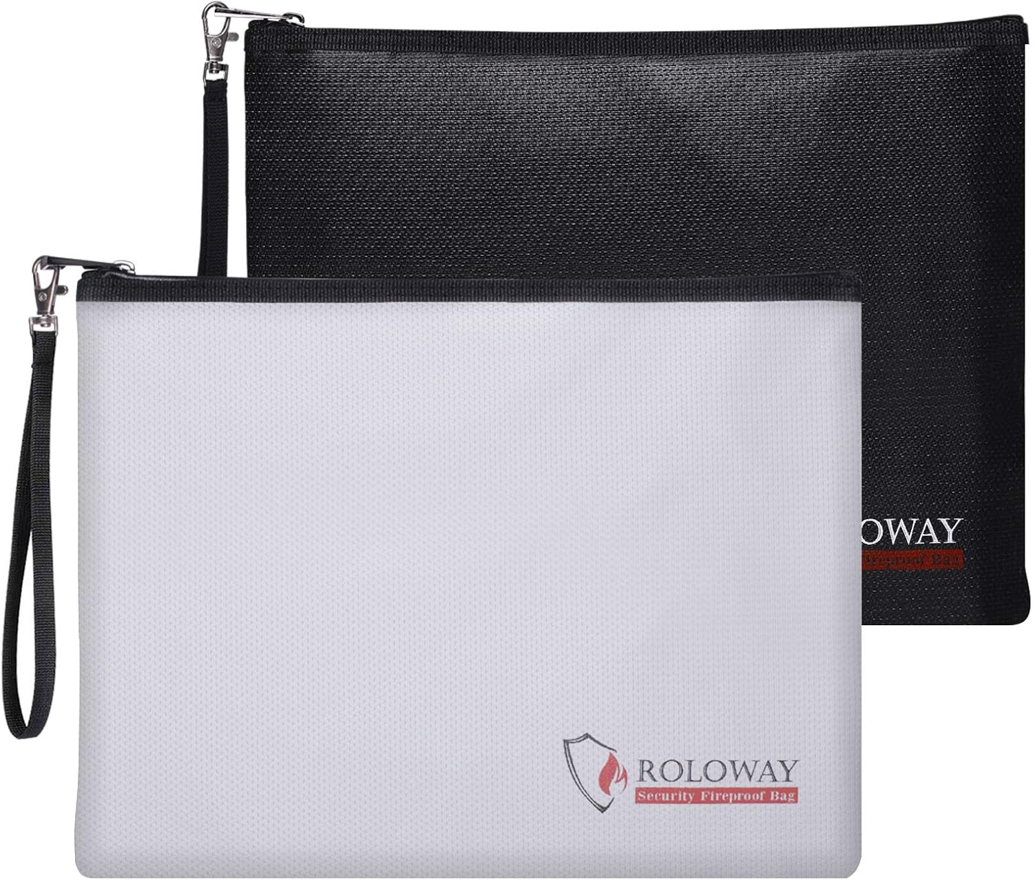 ROLOWAY Fireproof Document Bag (13.4 x 9.8 inches), Fireproof Money Bag for Cash, A4 Documents with Zipper & Strap (2-Pack) - - 