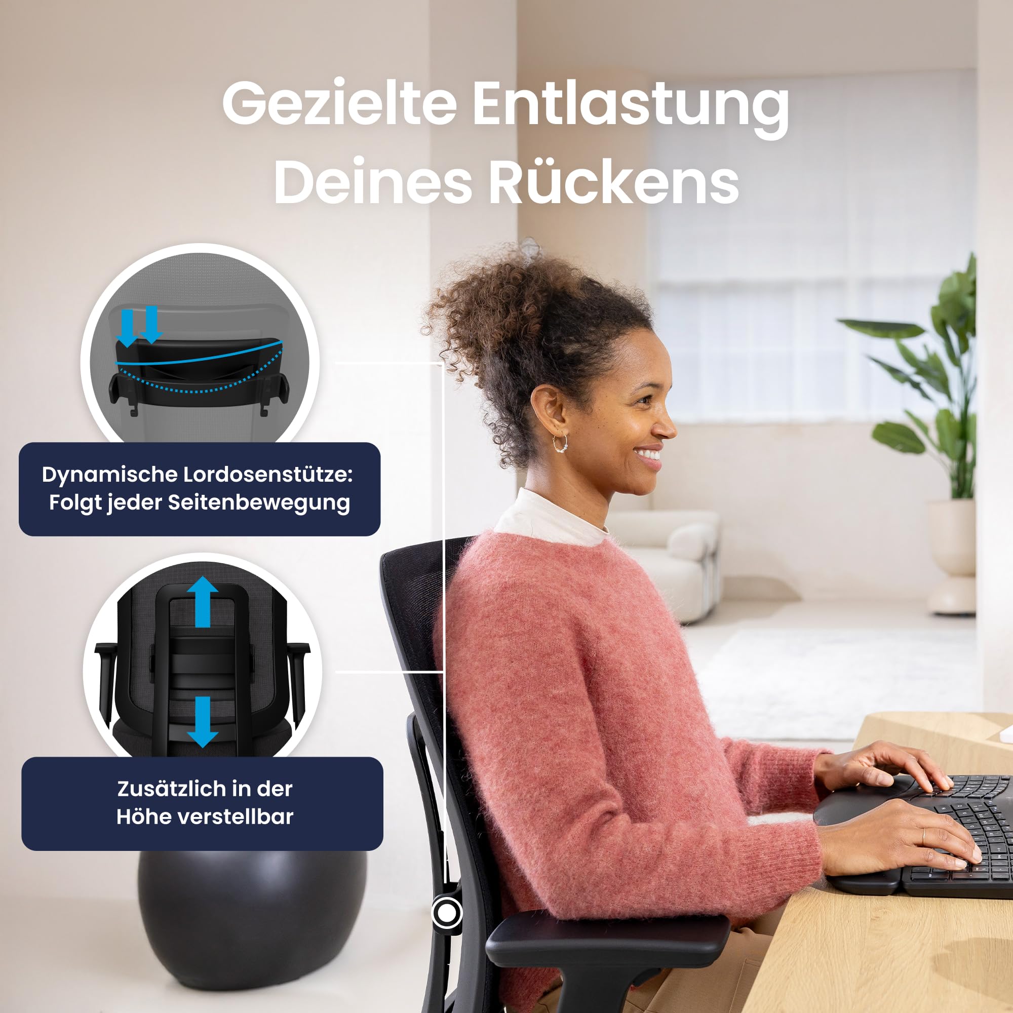 Ergotopia PureBack ergonomischer Bürostuhl – Schreibtischstuhl ergonomisch mit 4D-Armlehnen & Synchronmechanik – Bürostuhl ergonomisch Testsieger – Bequemer Büro Drehstuhl für gesundes Sitzen 5