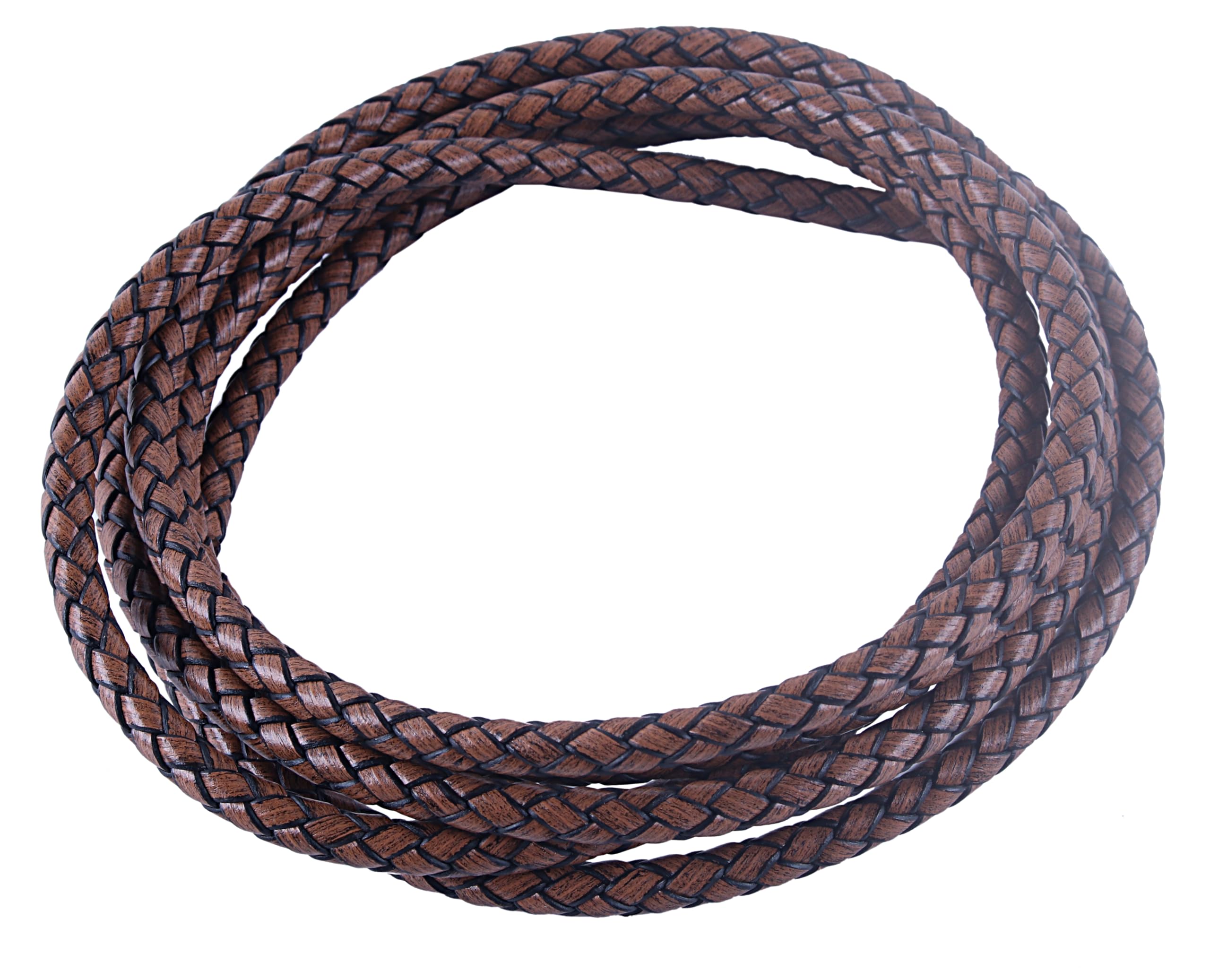 KONMAY 1.8Meters Vintage Natural Round Braided Genuine Bolo Leather Cord for Jewelry and Craft Designs (6 mm Vintage Natural)…