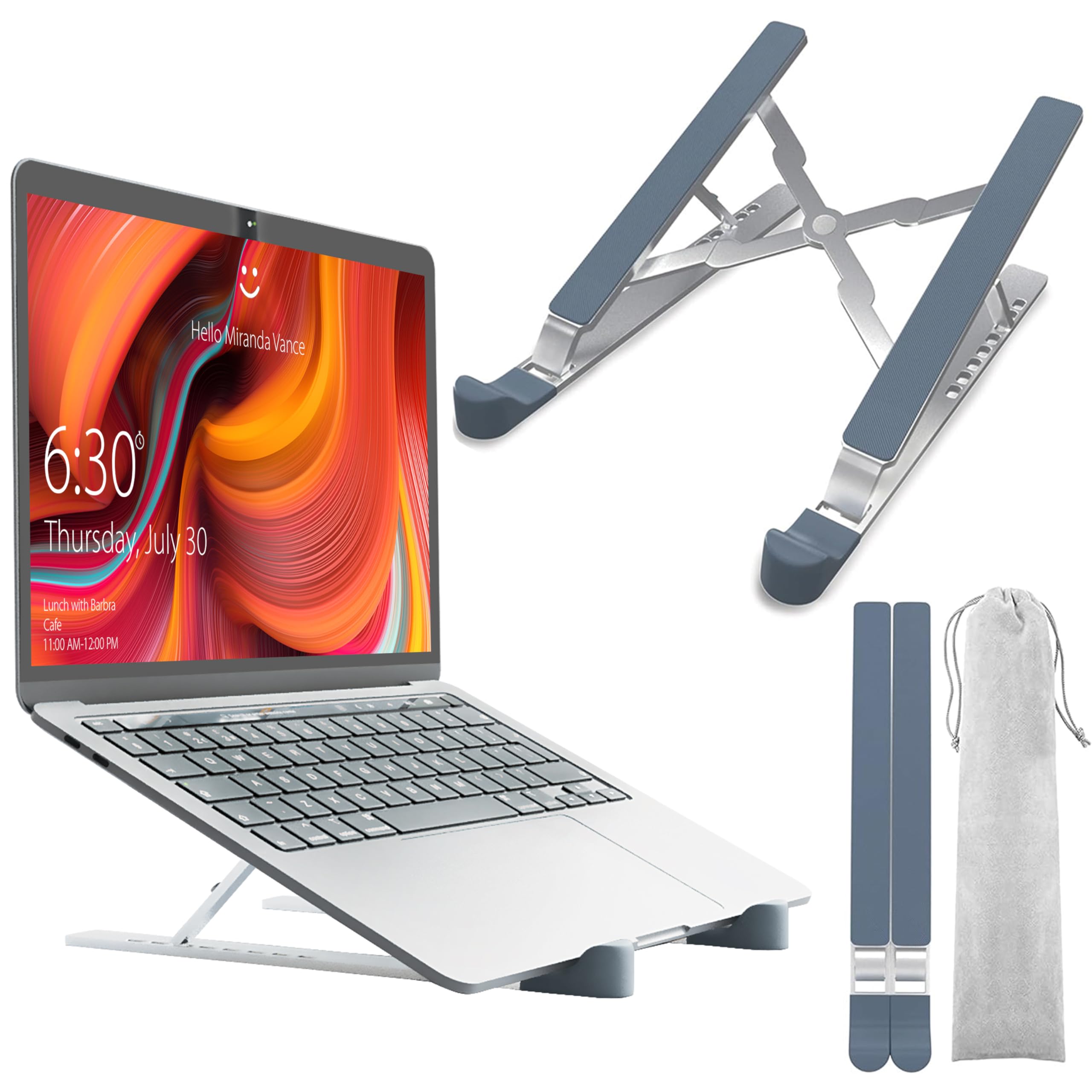 TechShak Adjustable Laptop Riser for Desk - Aluminum Ergonomic Computer Stand for Home Office, Ventilated Macbook Stand & Holder for Lenovo, Dell, HP, 10-15.6” Silver
