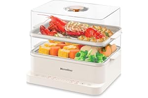 Veroline Electric Food Steamer for Cooking, 6.4Qt Vegetable Steamer with 2-Tier BPA-Free Steam Trays, Quick Simultaneous Cooking for Veggies, Meats, Rice, Seafood, 500W Heating, 24H Delay Start Timer