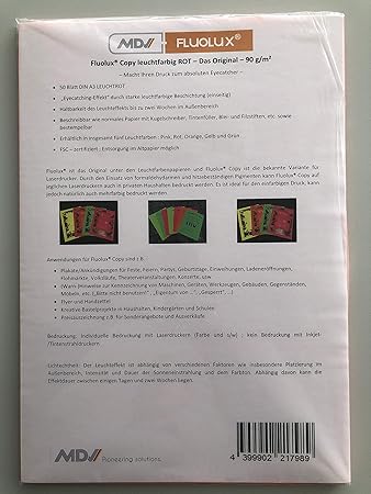 Amazon Com Fluolux Copy Red Fluorescent Paper The Original 90gsm 50 Sheets A3 Office Products