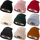 9 Pcs Satin Lined Winter Beanies Silk Lining Hats Acrylic Knitted Watch Hat Slouchy Beanie Caps Soft Warm