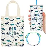 Shinylin 3 Pcs Big Brother Gift for Boy 12 oz Big Brother Cup Blue Stainless Steel Mug Vacuum Insulated Tumbler with Leakproof Lid and Straw Canvas Tote Bag and Bracelet for Little Boys