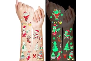 HUSKEIN 243PCS Christmas Tattoos for Kids, 12Sheets Christmas Party Favors, Luminious Xmas Tattoos Stocking Stuff, Xmas Stickers, Bulk Xmas Holiday Ugly Sweater Party Supplies Accessories Candy