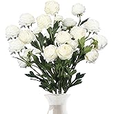 Thiccywoov 6 Pcs Artificial Ranunculus Flowers with Stem 18 Heads White Artificial Ranunculus Flowers Bouquets Bulk for DIY Bouquet Wedding Centerpiece Home Decor